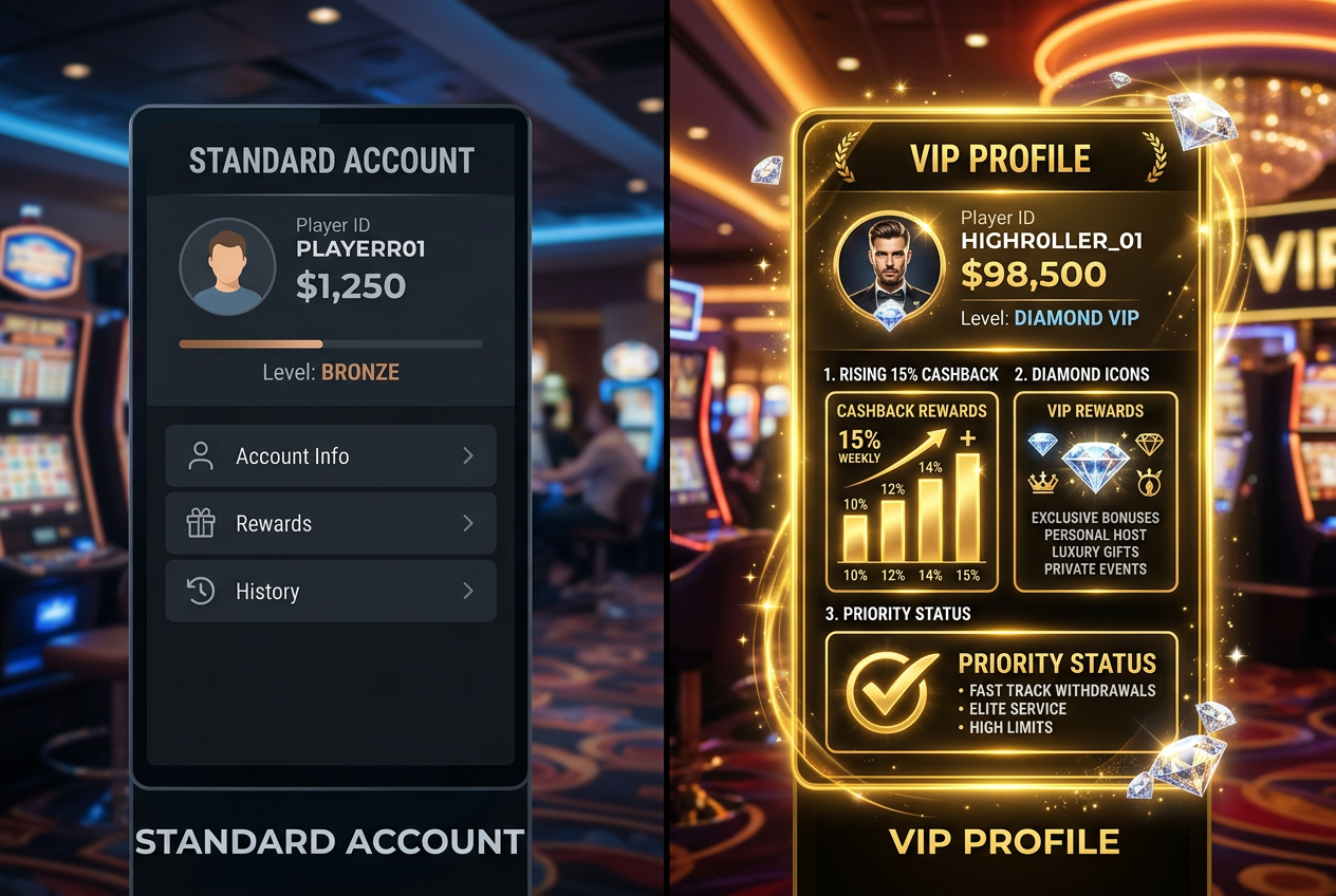 Visual comparison of standard versus VIP rewards in a digital casino interface.